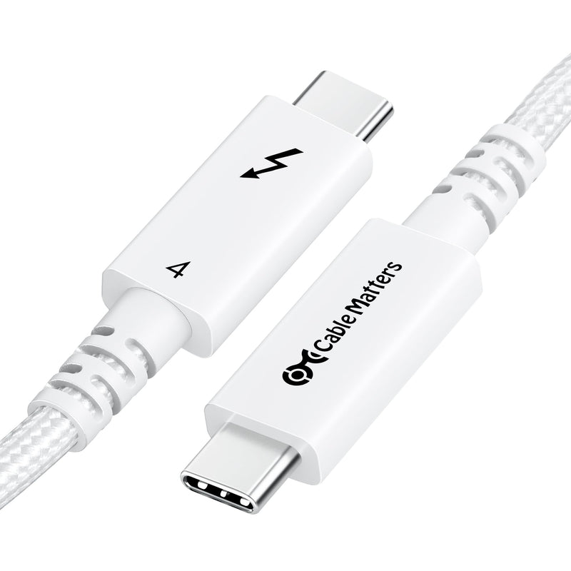 Cable Matters [Intel Certified] Braided 40Gbps Thunderbolt 4 Cable, 6.6ft | White, [8K@60Hz / 4K@240Hz, 100W Charging, 40Gbps Data Transfer], Active, Compatible with Thunderbolt 3, USB4, USB-C