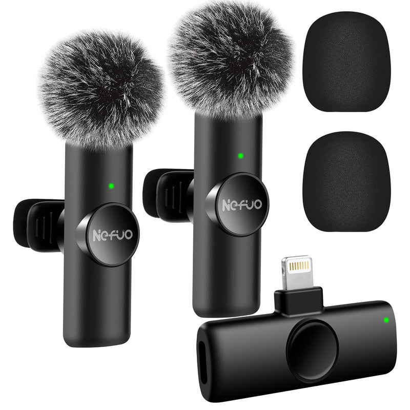 2 Pack Professional iPhone Wireless Lavalier Microphone for iPad, Crystal Clear Sound Quality with Noise Reduction Lapel Microphone Plug-Play for Interview Video Podcast Vlog YouTube TikTok Lightning Interface