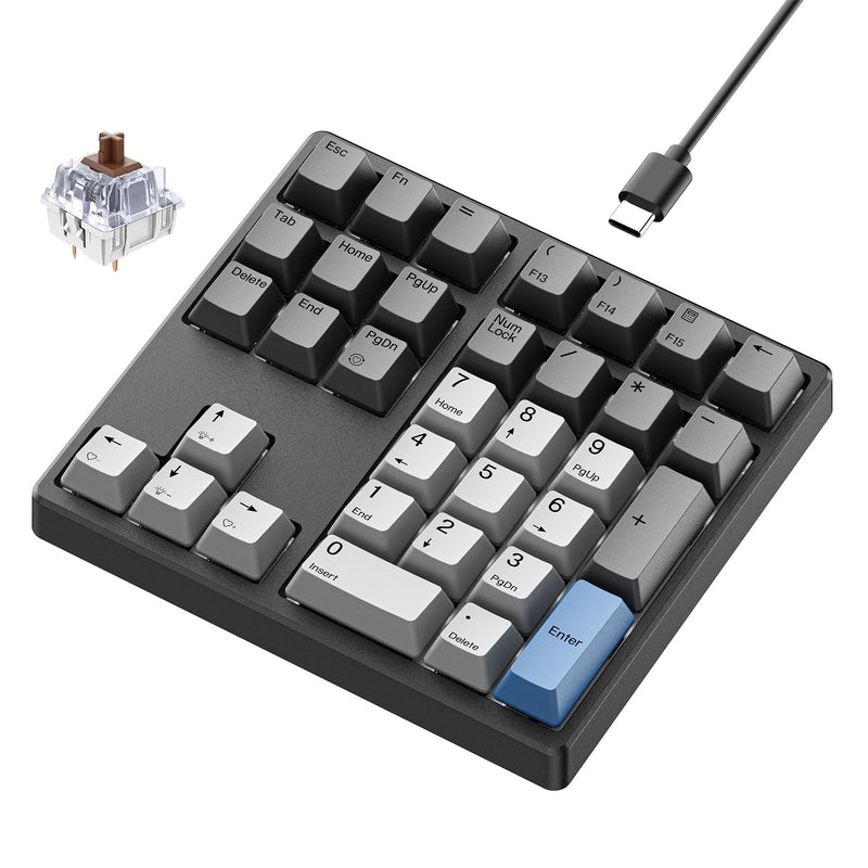 Kisnt KN34 Mechanical Numpad, Full-Function for Heavy Excel Financial | Wired 34 Keys Hot Swappable, PBT Keycaps with White Backlit, Laptop MacBook PC Desktop Compatible (Brown Switch) Brown Switch
