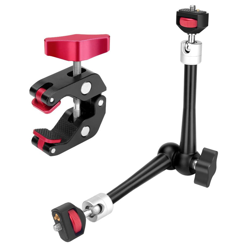[AUSTRALIA] - HEMMOTOP 11in Magic Arm Camera Mount Clamp, Max. Payload 5.5 LBS Articulating Arm with Anti-Twist Pins, Rotatable Pads, Adjustable Friction Arm for Monitor, LED Light, Camera Video Rig MS02 11 in 