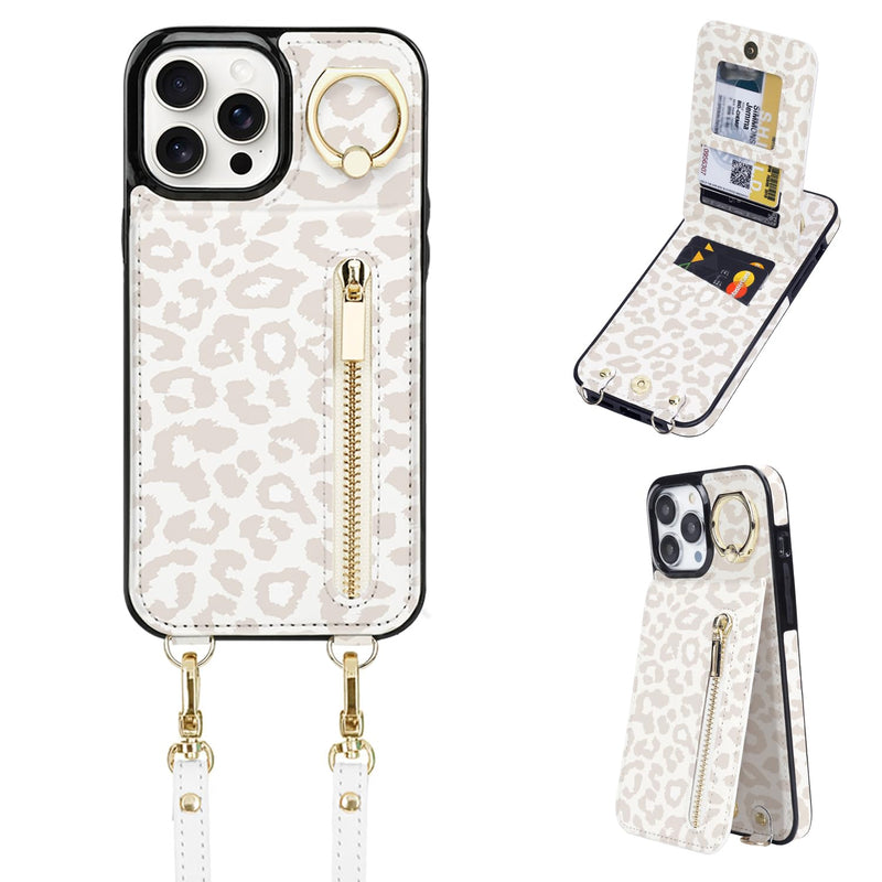 uCOLOR for iPhone 15 Pro Max Wallet Case with Card Holders for Women, Crossbody Zipper Protective Leather Case with Strap Wrist Ring RFID Kickstand Designed for 15 Pro Max 6.7“ (Beige Leopard) iPhone 15 Pro Max 6.7" Beige Leopard