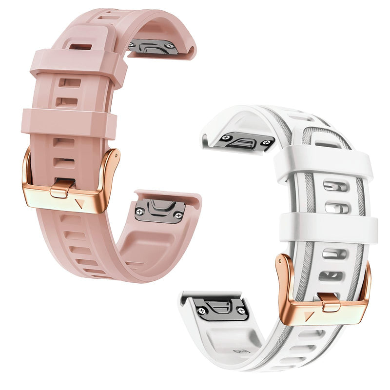 20mm Watch Band Replacement for Garmin fenix 5S/5S Plus/6S/7S/Instinct 2S/D2，Quick Fit silicone with rosegold buckle, WHITE and DUSTROSE Bundle