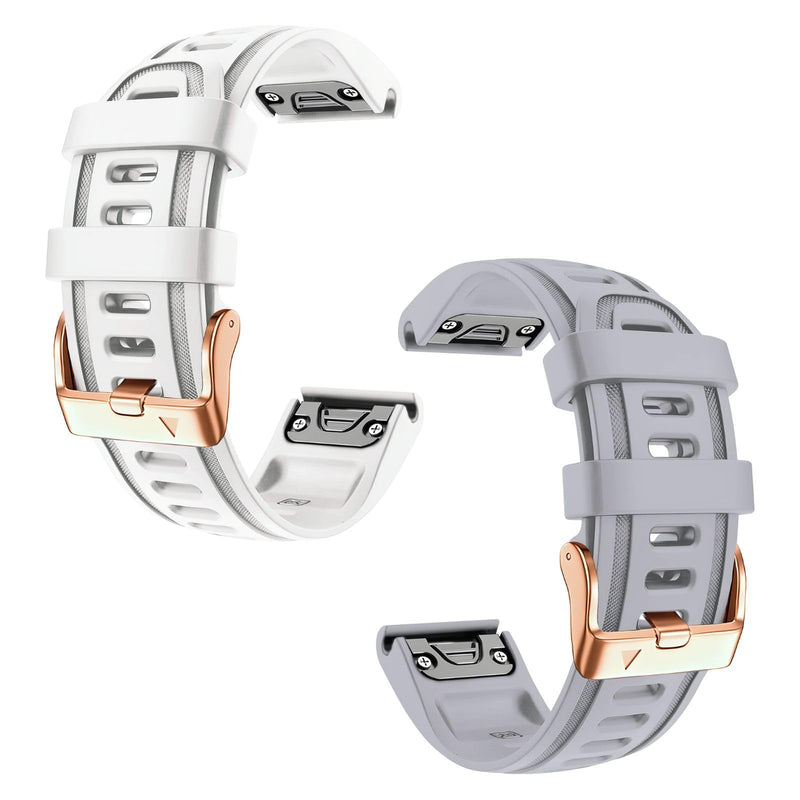 20mm Watch Band Replacement for Garmin fenix 5S/5S Plus/6S/7S/Instinct 2S/D2，Quick Fit silicone with rosegold buckle, WHITE and GREY Bundle