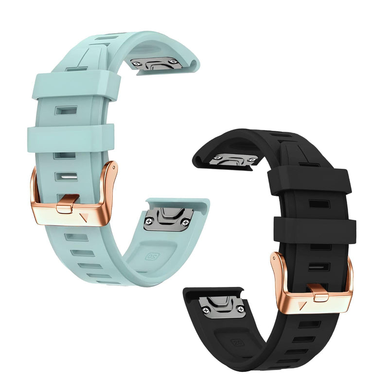 20mm Watch Band Replacement for Garmin fenix 5S/5S Plus/6S/7S/Instinct 2S/D2，Quick Fit silicone with rosegold buckle, SEAFOAM and BLACK Bundle