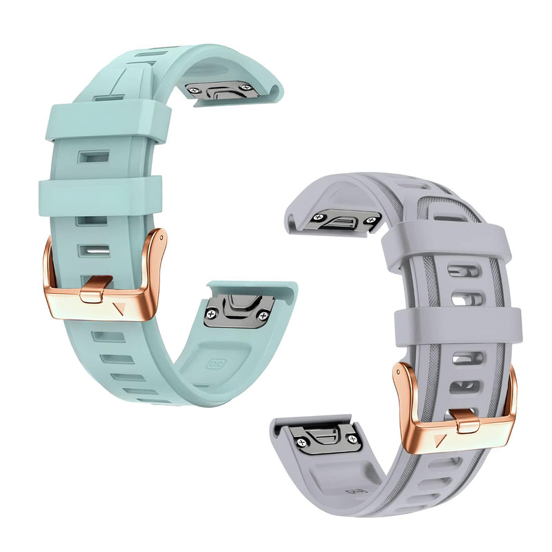 20mm Watch Band Replacement for Garmin fenix 5S/5S Plus/6S/7S/Instinct 2S/D2，Quick Fit silicone with rosegold buckle, SEAFOAM and GREY Bundle