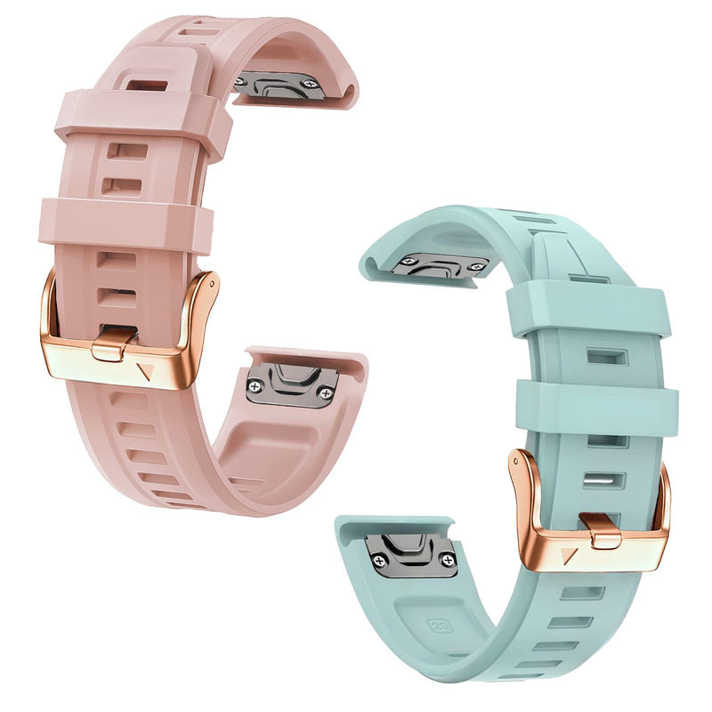 20mm Watch Band Replacement for Garmin fenix 5S/5S Plus/6S/7S/Instinct 2S/D2，Quick Fit silicone with rosegold buckle, SEAFOAM and DUSTROSE Bundle