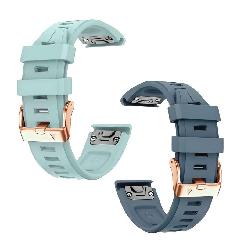 20mm Watch Band Replacement for Garmin fenix 5S/5S Plus/6S/7S/Instinct 2S/D2，Quick Fit silicone with rosegold buckle, SEAFOAM and CAPTAINBLUE Bundle