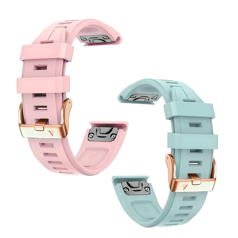20mm Watch Band Replacement for Garmin fenix 5S/5S Plus/6S/7S/Instinct 2S/D2，Quick Fit silicone with rosegold buckle, PINK and SEAFOAM Bundle