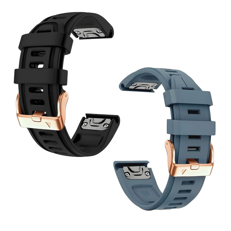 20mm Watch Band Replacement for Garmin fenix 5S/5S Plus/6S/7S/Instinct 2S/D2，Quick Fit silicone with rosegold buckle, BLACK and CAPTAINBLUE Bundle