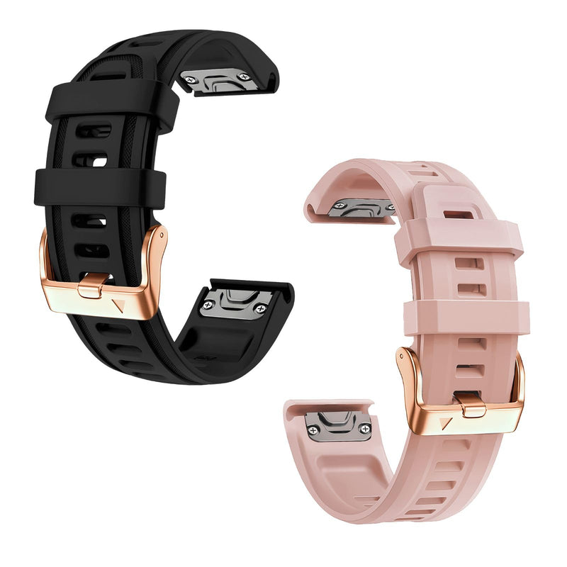 20mm Watch Band Replacement for Garmin fenix 5S/5S Plus/6S/7S/Instinct 2S/D2，Quick Fit silicone with rosegold buckle, BLACK and DUSTROSE Bundle