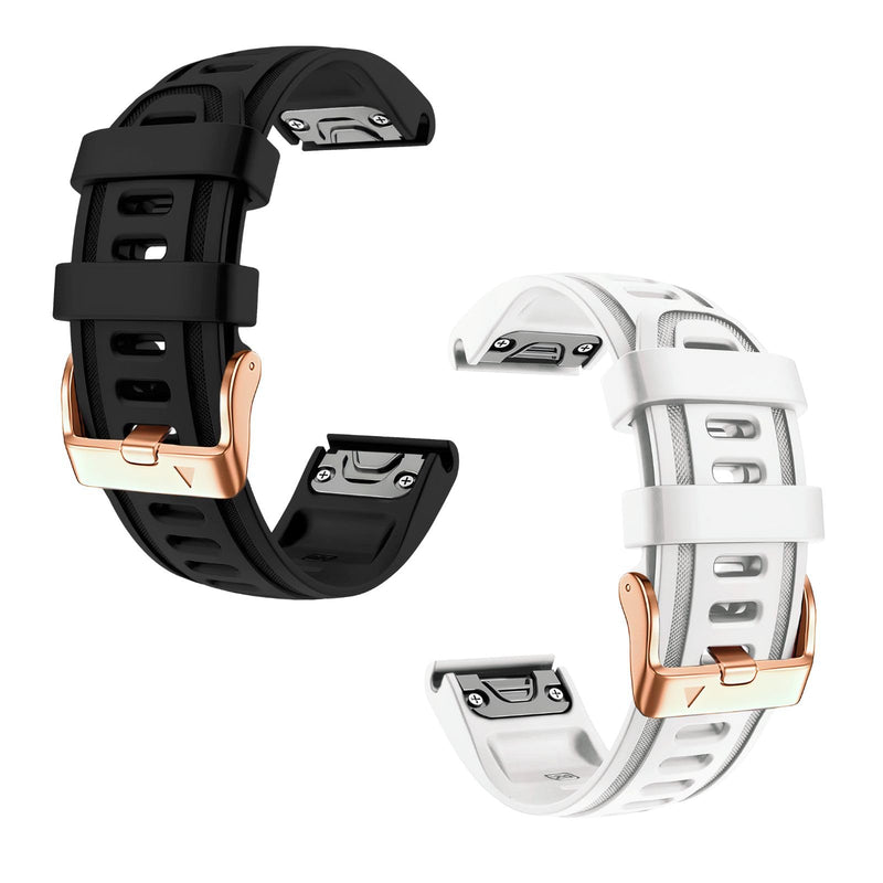20mm Watch Band Replacement for Garmin fenix 5S/5S Plus/6S/7S/Instinct 2S/D2，Quick Fit silicone with rosegold buckle, BLACK and WHITE Bundle
