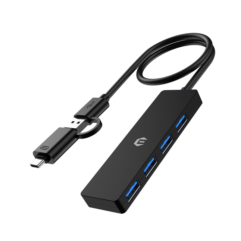 USB Hub, Plug and Play 4-Port USB 3.0 Hub, Featuring a 4 Port USB 3.0 Hub with 5Gbps Transfer Speed and a USB to USB C Adapter, Compatible with Mac Air/Pro, HP, and More