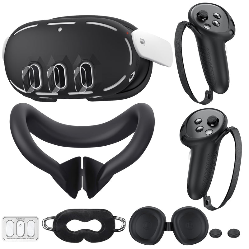 Silicone Cover Compatible with Meta/Oculus Quest 3 Accessories, VR Silicone Face Cover, VR Shell Cover,Touch Controller Grip Case,Camera Lens Protector Set (Black) Black
