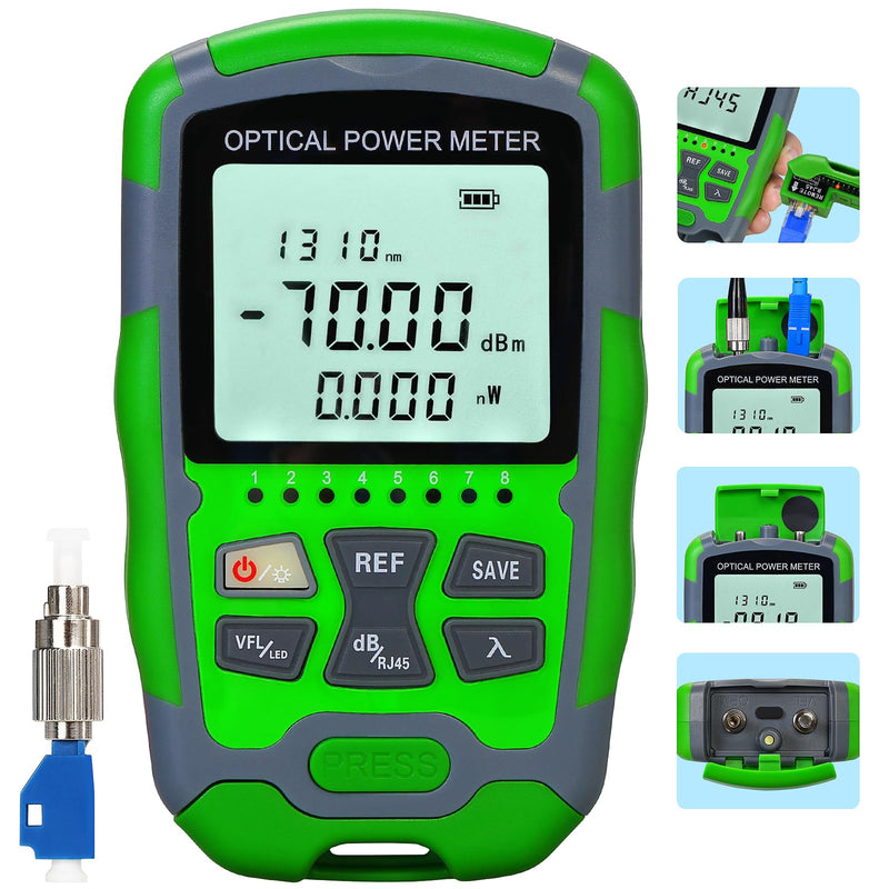 [AUSTRALIA] - Dry Cell A-M70 OPM Portable Fiber Optic Power Meter Integrated Machine 50 (FC/SC/ST) & RJ45 Network Test Portable Fiber Optic Tester ‑70 to +10 1pc FC to LC Adapter 