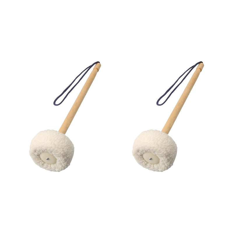 [AUSTRALIA] - 2 Pcs 14 Inch White Soft Wool Gong Mallet Felt Head Dia 80mm With Wooden Handle 