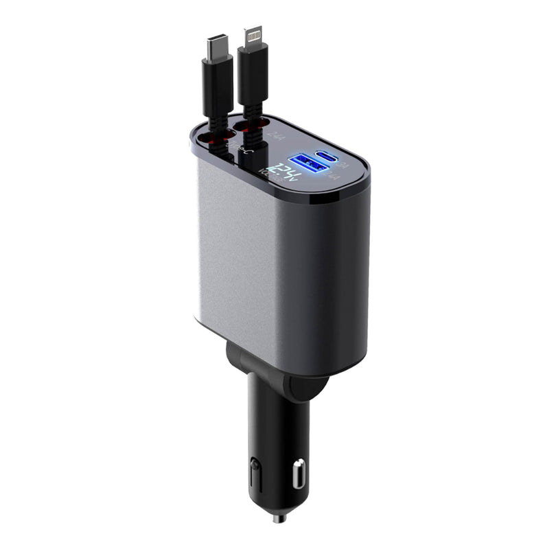 159W GaN 5-in-1 Retractable Car Charger, Dual Cig Lighter, 180° Adjust | Wide compatibility with cell phones, tablets and laptops for road travel power supply
