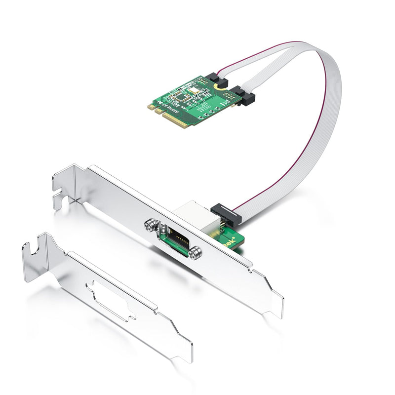 M.2 A+E Key 2.5G Gigabit Ethernet Network Card, Realtek with RTL8125BG Chip | 18-cm Cable Length, 10/100/1000/2500Mbps Single RJ-45 Port, Support Windows/Windows Server/RHEL/CentOS/Debian 2) 2.5G-RTL8125-1T(M.2 A+E Key) PCI Express