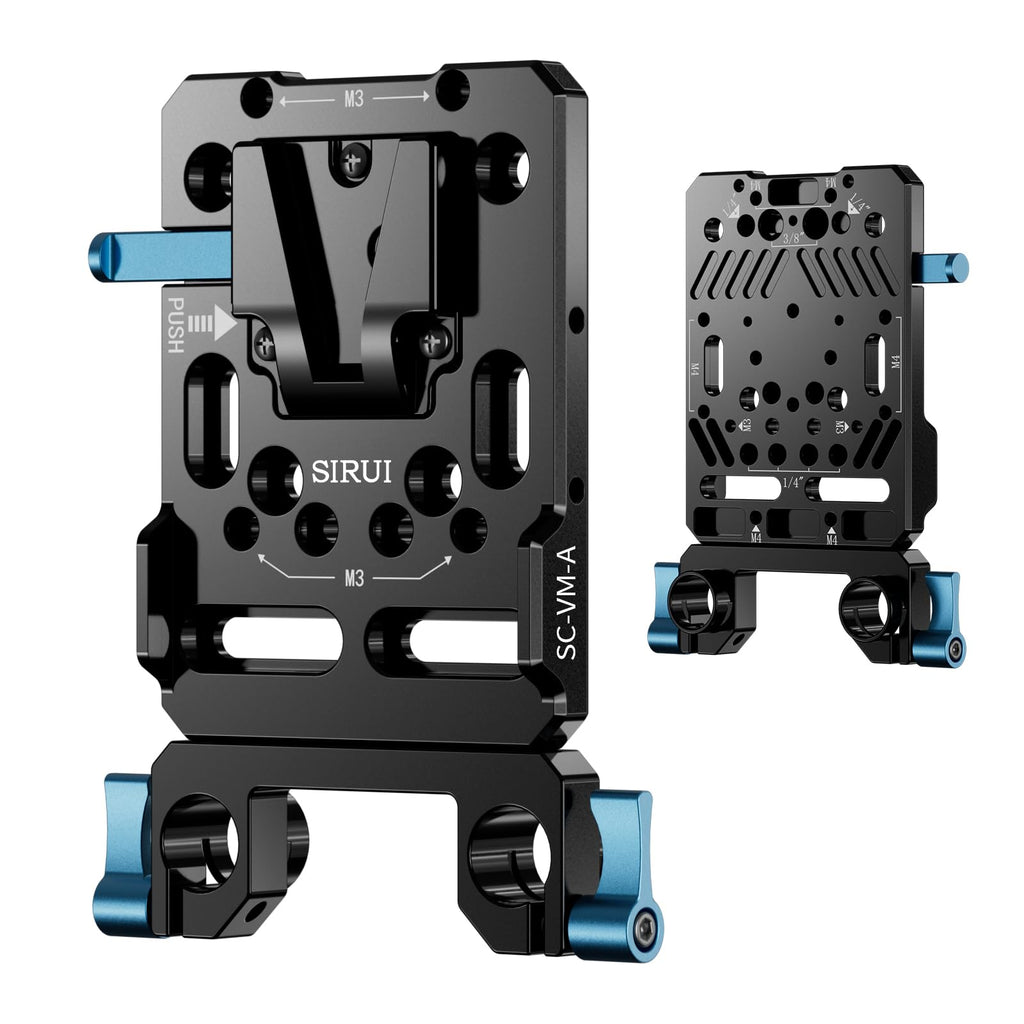 Sirui V Mount Battery Plate with Dual 15mm Rod Clamps, V Lock Mount Battery Baseplate Adapter for Camera Power Supply, SC-VM-A