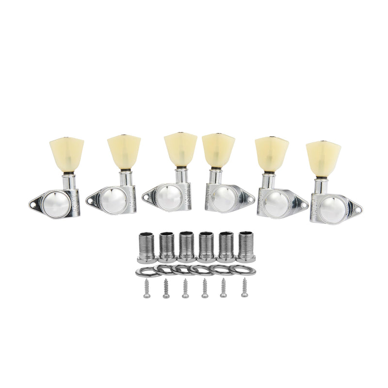 KAISH Chrome 3+3 Locking Tuners 21:1 Locking Tuning Machines Locking Tuning keys with Vintage Keystone Buttons for USA LP/Les Paul/SG/ES/Acoustic Guitars