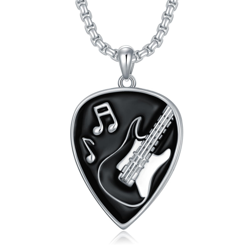 KXJ Music Gifts for Men Women S925 Sterling Silver Guitar Necklace for Men Women Trendy Black/Blue Guitar Music Pendant Gifts for Guitar Players Guitar Lover Musical Jewelry for Guitar Teacher Student Graduation Birthday Anniversary Valentines Day
