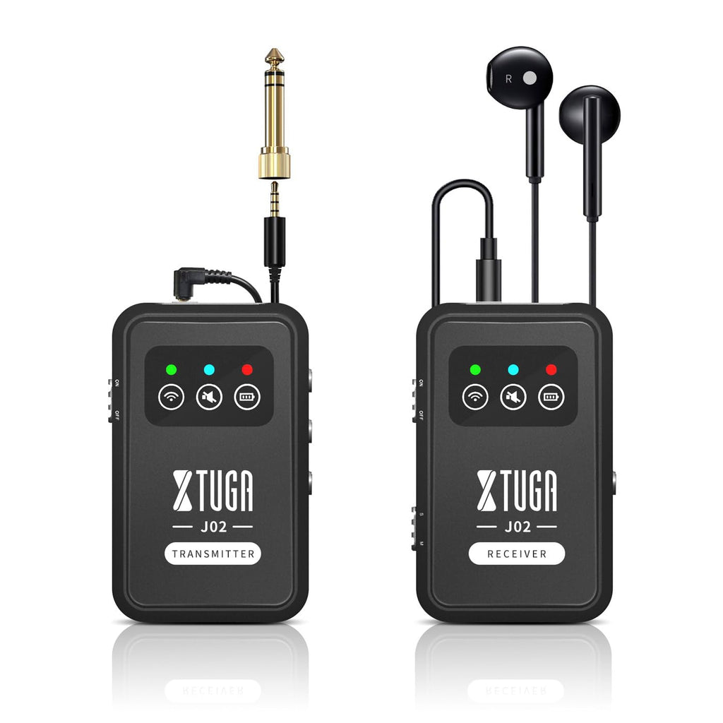 XTUGA 2.4G Stereo/Mono Wireless in Ear Monitor System with Earphone, Automatic Pairing Professional Wireless IEM Stereo Syetem for Studio Band Rehearsal