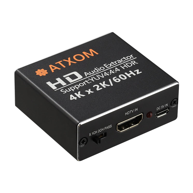 HDMI Audio Extractor 4K 60Hz HDMI to Optical SPDIF + 3.5mm AUX RCA Stereo Audio Splitter Converter Supports HDR10, HDMI 2.0, HDCP, 1080P, Digital DTS, 5.1 Sound Channels, PCM, EDID