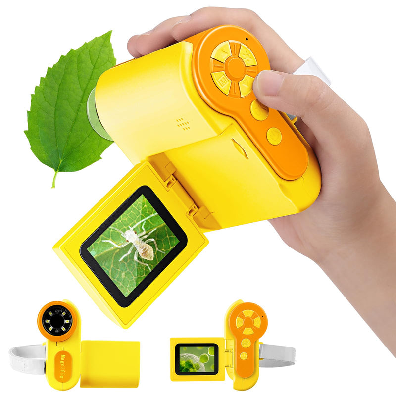 [AUSTRALIA] - 1000X Microscope for Kids 8-12, 4K HD Screen with 6 LED Lights, Portable Microscope for Outdoor STEM Learning, Rechargeable Science Kit, Birthday Easter Gifts for Kids Yellow 