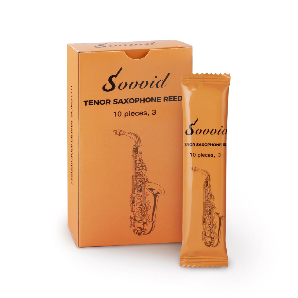 Tenor Saxophone Reeds Strength 3.0 with Portable Reed Case, Box of 10, Individually Packaged Tenor Sax Reeds, Laser Engraved Marking & Thinner Reed Tip & Unfiled Cut for Ease of Play