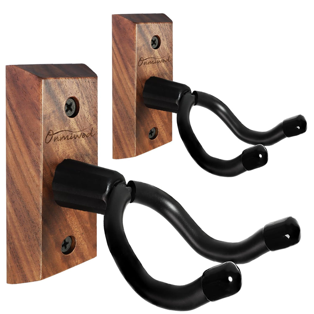 Ukulele Wall Mount Hanger 2 Pack, Black Walnut Wood U-Shaped Ukulele Holder Hanger, Ukulele Wall Mount Hook for Ukulele Banjo Mandolin Concert Pineapple Soprano Tenor and Baritone