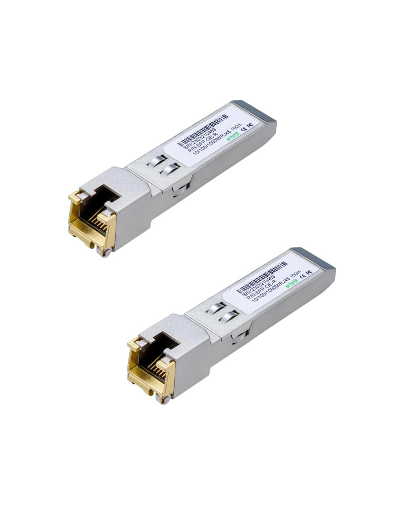 LINOVISION 1.25G SFP to RJ45 Copper Gigabit Ethernet Transceiver | Up to 328ft distance, 1000BASE-T SFP-T Converter for Cisco, D-Link, Supermicro, Netgear, TP-Link and more (2 pack)