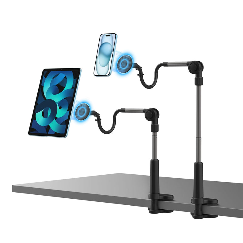 [AUSTRALIA] - EZpod Magnetic Tablet & Cell Phone Holder Mount for Bedstand | Desktop Compatible with MagSafe for iPhone 15 14 13 Pro Max Mini with 360° Rotation and Flexible Gooseneck Tabletop Clamp Stand 