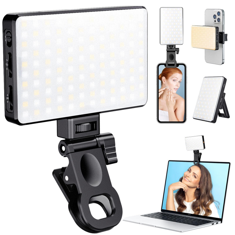 [AUSTRALIA] - MACTREM 120 LED Selfie Light, Phone Light Clip, 3000Mah Portable Rechargeable Video Light, Adjusted 3 Light Modes, for iPhone, Camera, Laptop, iPad, Light for Selfie, Video Conference, TikTok,Makeup Black 