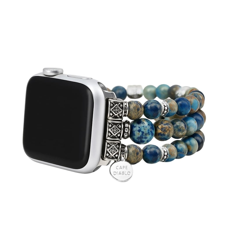 Cape Diablo Smart Watch Band for Women - Handmade Gemstone Strap - Compatible with 38mm-45mm Apple Faces Blue Imperial Jasper Small - Fits 5.75-6.25 inch wrists