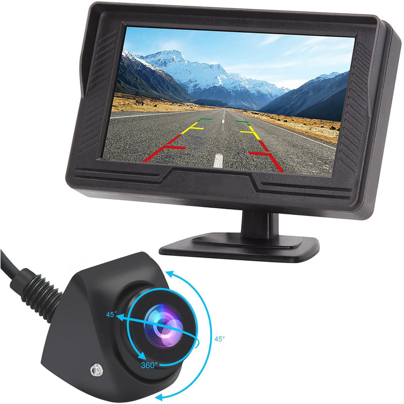 Car Backup Camera Monitor System Rear View Reverse Camera | Night Vision with DIY Guide Lines, Waterproof Reversing Cam for Cars Truck Off-Road SUV Van Jeep UTV 4.3 Inch Wired