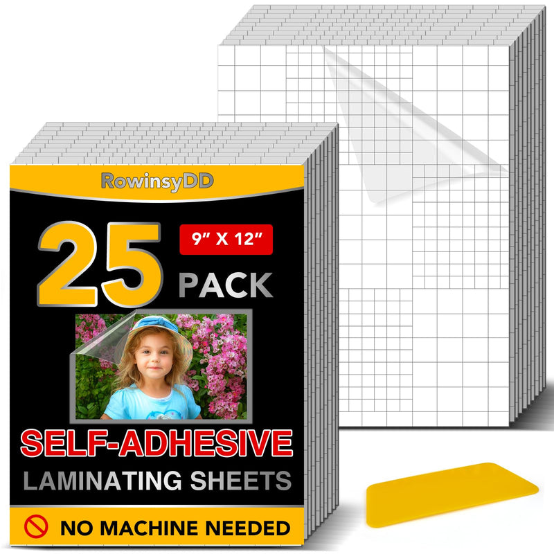 25 Pack Self Adhesive Laminating Sheets, 9 X 12 Inch, Clear Sticker Laminate Sheets Waterproof for Documents, Photos, No Machine Needed Heatless Durable 9*12 in 25P