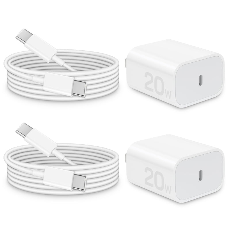 i Phone 15 Charger Fast Charging-20W USB C Wall Charger Block with 6Ft Type-C to Type-C Cable for i Phone 15/15 Pro/15 Plus/15 Pro Max, i Pad Pro/Air & More White
