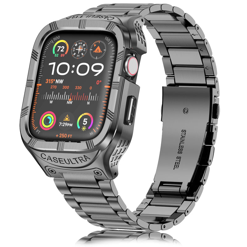 Stainless Steel Case and Band for Apple Watch Band 45mm,Rugged Apple Watch Case with Metal iWatch Band for Men Series9 8 7,Grey 3-Grey-44