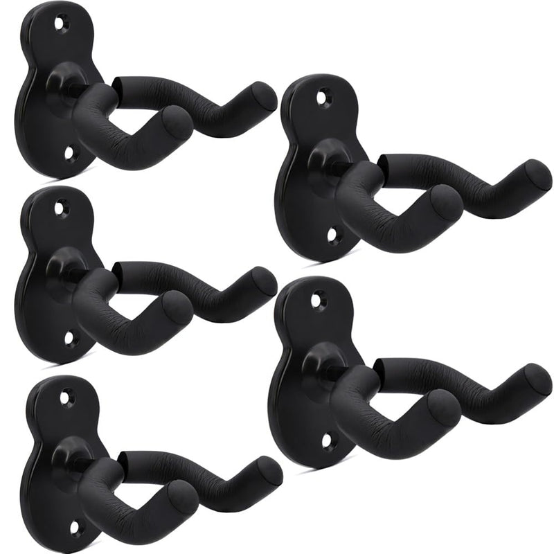 WOGOD Guitar Wall Mount Hanger Hook Holder Stand 5 Pack Guitar Hangers for Ukulele Acoustic Electric and Bass(Guitar Style Black - 5 Pack)
