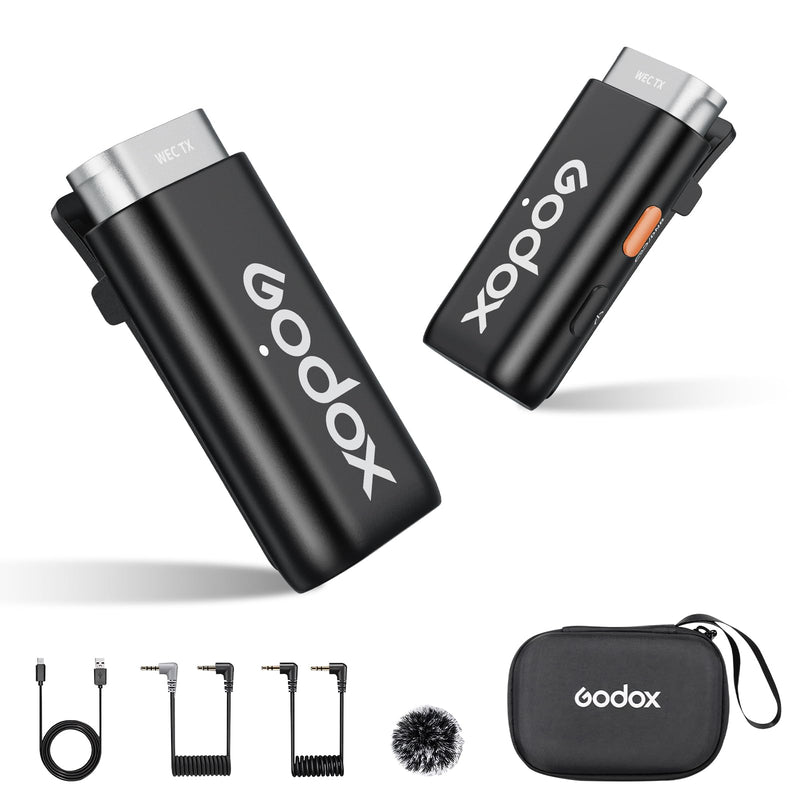 Godox WEC Wireless Lavalier Lapel Mic - 200m Range, 2.4GHz, Noise Cancellation, Compact, for Cameras, Live Streaming, Computer, TikTok Kit-1