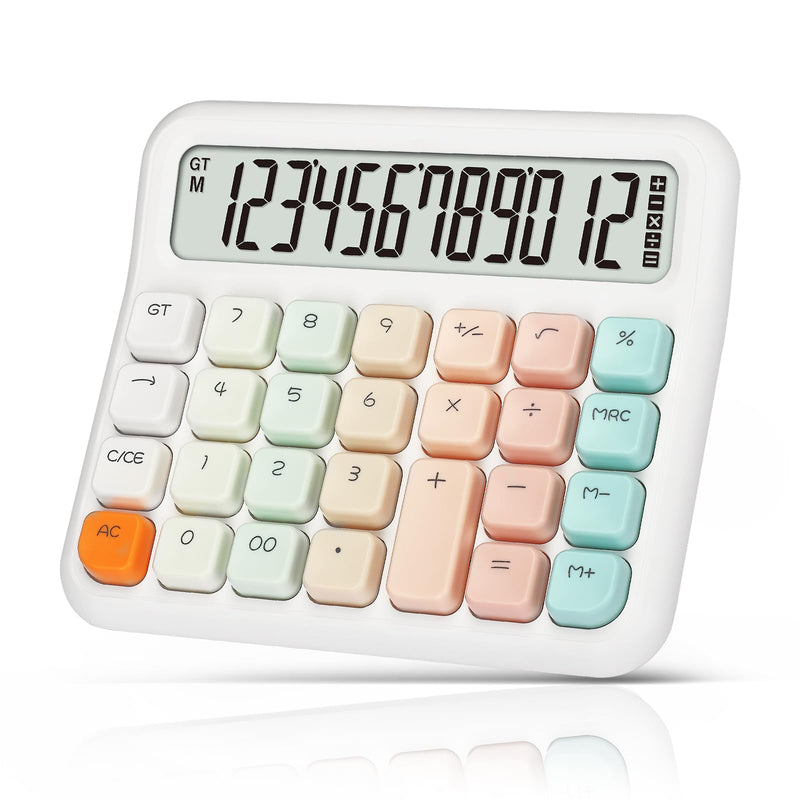 Pendancy Calculators Desktop 12 Digit, Cute Basic Calculator with Extra Large LCD Display and Buttons, for Office, School, Home Use White