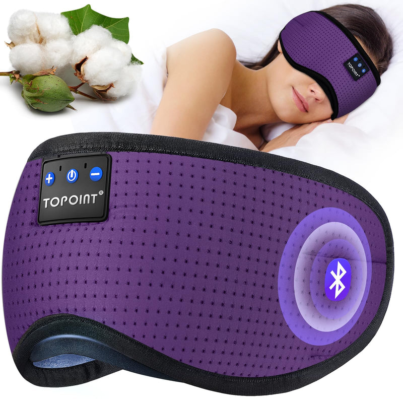 TOPOINT Sleep Mask Headphones Bluetooth Wireless 5.4, Breathable Cotton Eye Mask for Sleeping Side Sleepers Travel Music Headsets with Microphone Handsfree Men Women Deep Purple