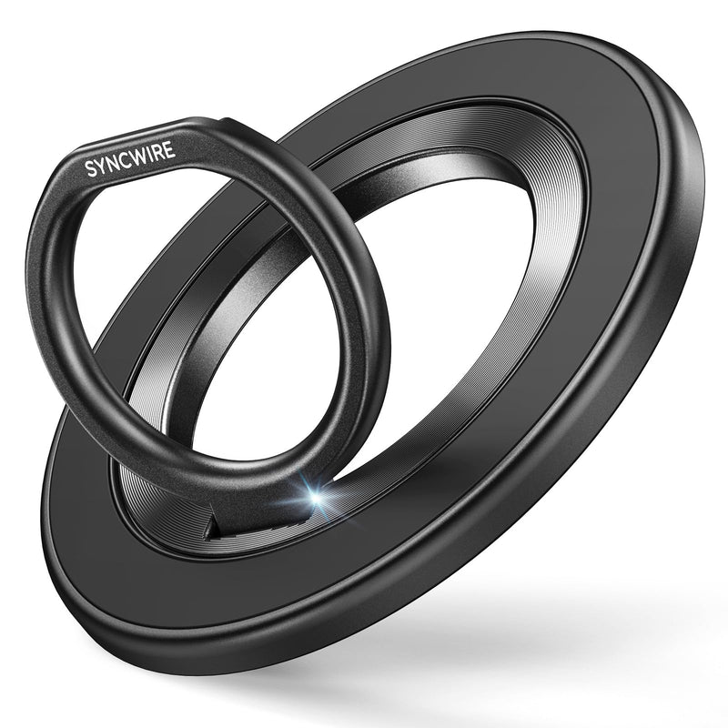 SYNCWIRE Upgraded Magnetic Phone Ring Holder for MagSafe, Magnetic Cell Phone Grip Stand Finger Ring Kickstand with Two-Sided Magnetic Compatible iPhone 15 Pro Max 14 13 12,Android,MagSafe Accessories Black