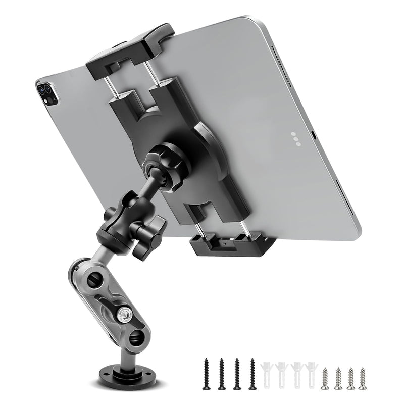 Aluminum Heavy Duty Drill Base Tablet Holder Car Mount Dashboard, 360° Adjustable 2-Stage Stand for 4.7-12.9" iPad Pro/Air/Mini/Samsung Galaxy Tab, for Car Truck Wall Desk Commercial Vehicle
