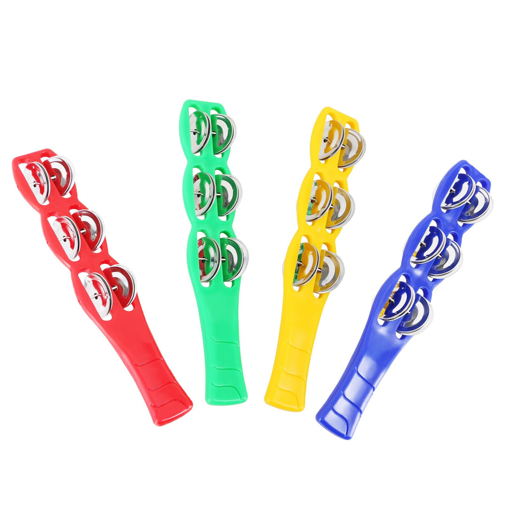 EASTROCK Plastic Jingle Stick Jingle Bells Latin Percussion Musical Instrument Tambourine Stick (Red Green Yellow and Blue) 4PCS 4 PCS Red,Blue,Green,Yellow