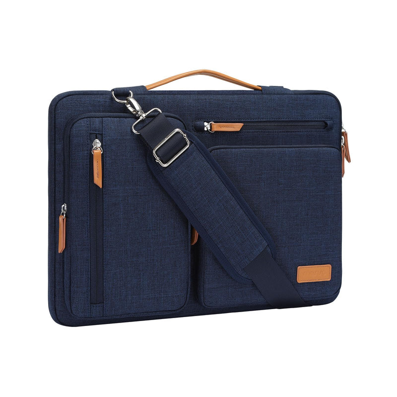 MOSISO 360 Protective Laptop Shoulder Bag,15-15.6 inch Computer Bag Compatible with MacBook Pro 16, HP, Dell, Lenovo, Asus Notebook,Side Open Messenger Bag with 4 Zipper Pockets&Handle, Navy Blue 16 inch