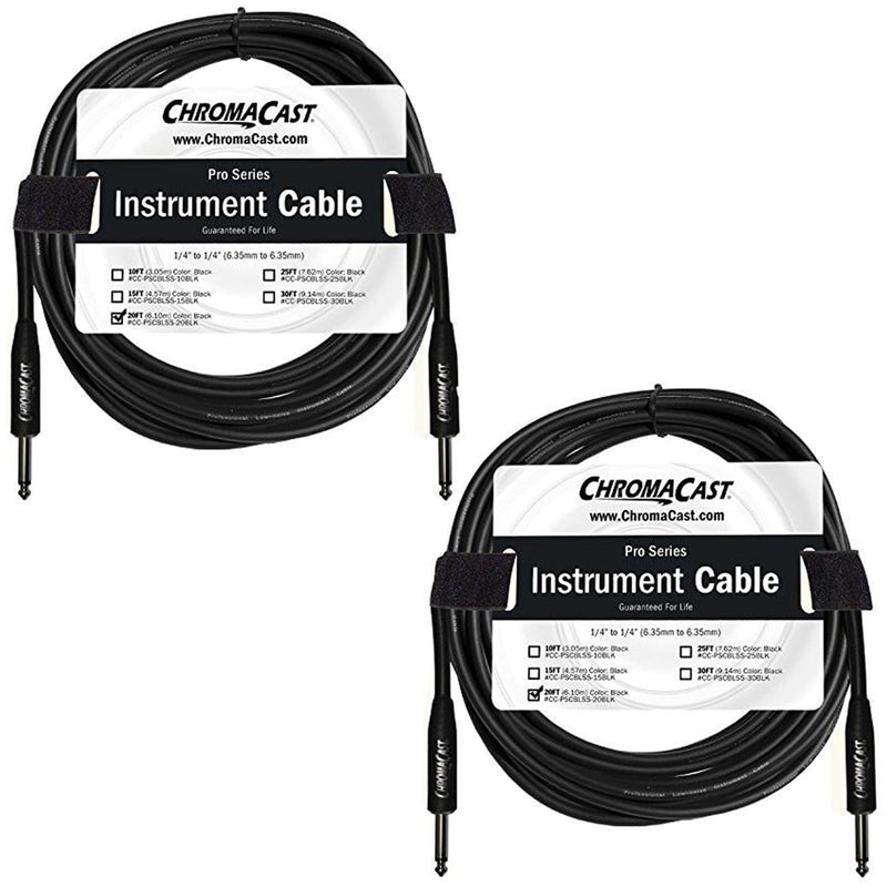 ChromaCast 2 Pack 20ft S/S Pro Series Black Instrument Cables |Noise-Free Audio Transmission