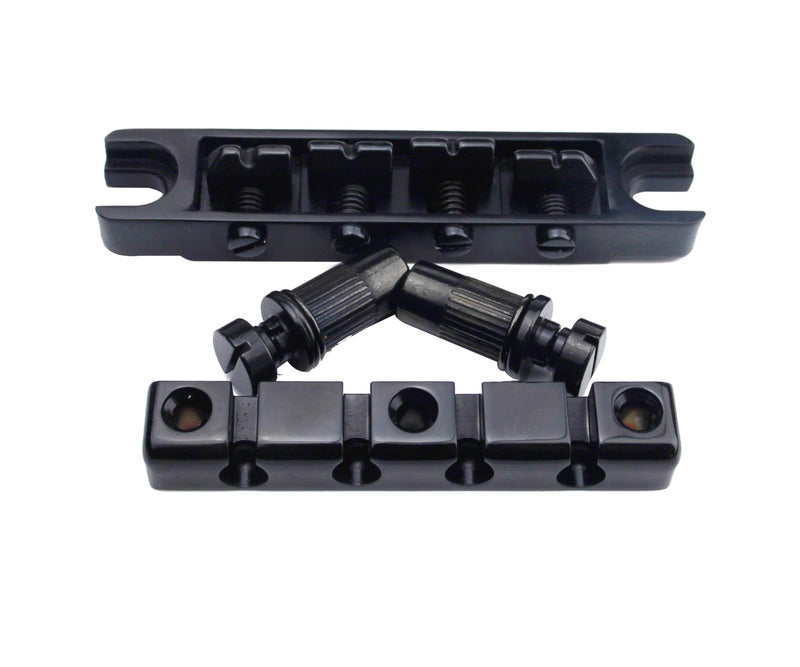 Guyker 4 String High Mass Bass Bridge with Zinc Alloy Saddles Replacement for Electric Jazz Bass P Bass Precision Bass (BS004 Black)