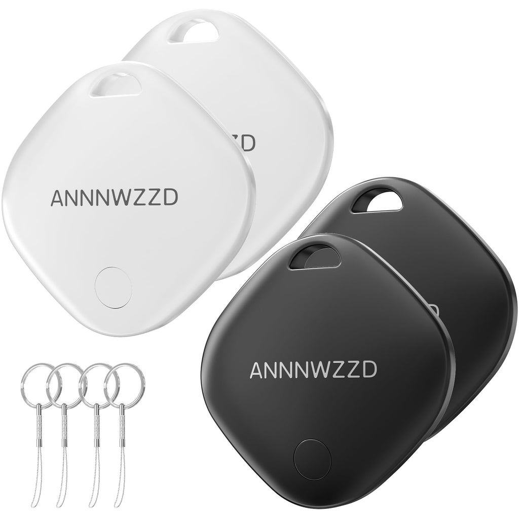 ANNNWZZD Tags 4 Pack Air Tracker Item Finders with Apple Find My (iOS Only) Track Your Keys, Wallet, Luggage, Backpack, Super Lightweight, Comes with 4 Beautiful Keyrings