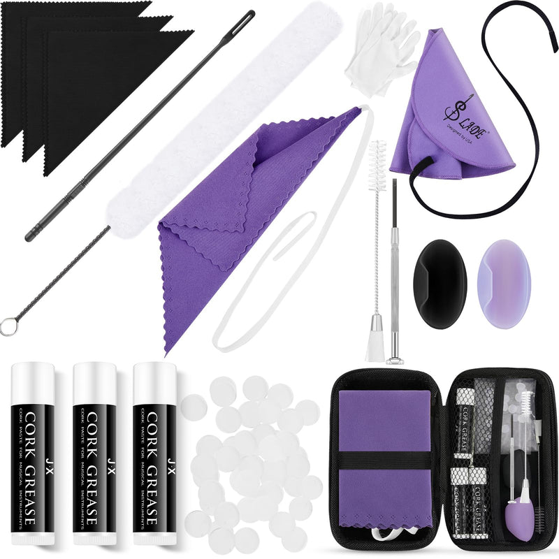 [AUSTRALIA] - 40 Pcs Flute Cleaning Kit Flute Accessories All in 1 Flute Cleaner Kit Maintenance Kit Care Kit with Flute Cleaning Brush Flute Cleaning Rod Flute Swab Flute Plugs Thumb Rest Cushion (Purple) Purple 