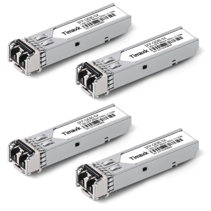 Timaxk 4-Pack 1.25G SFP 1000Base-SX LC Multimode 850nm 550m Fiber Transceiver, Compatible with Cisco, Ubiquiti, Mikrotik, Meraki, Netgear, D-Link and More